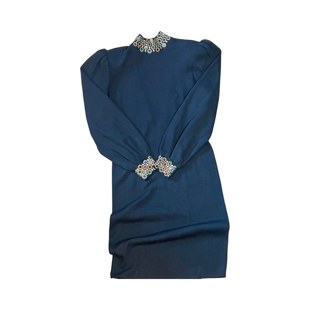 Vintage 1980s St John by Marie Gray Sweater Dress with jewel neck and sleeves.